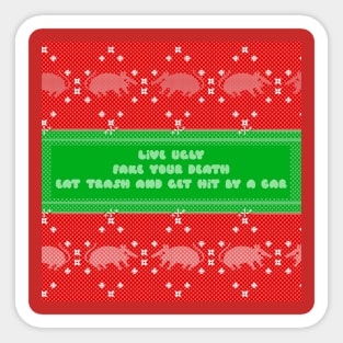 Possum Ugly Christmas Sweater Design Sticker